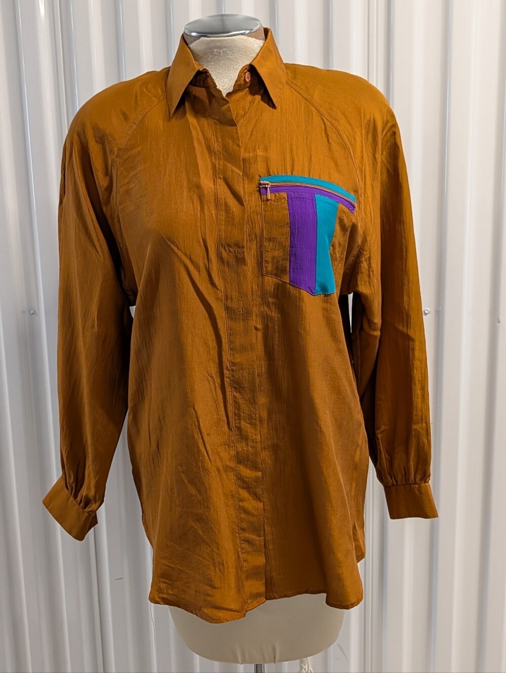 vintage 1980's SILK BLOUSE rust S M